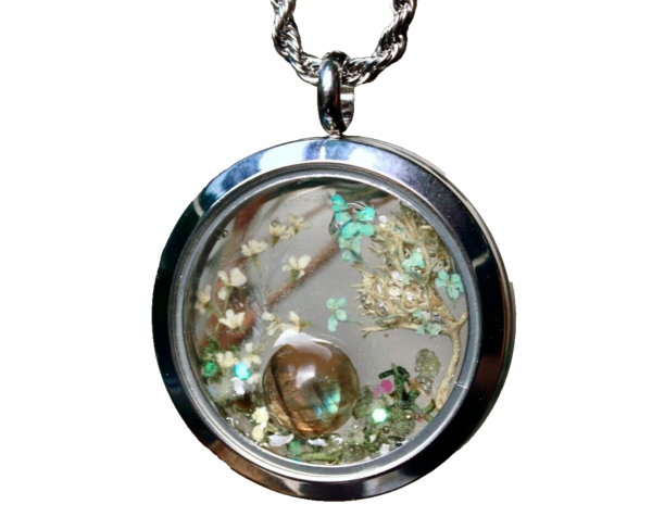 Medaillon Blüten Labradorit Moos Edelstahl Kette